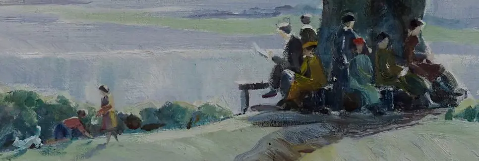 NELSON, G. (20th Cent.) - Country Park with People Seated Image 1++