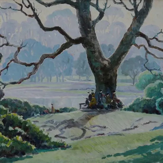 NELSON, G. (20th Cent.) - Country Park with People Seated