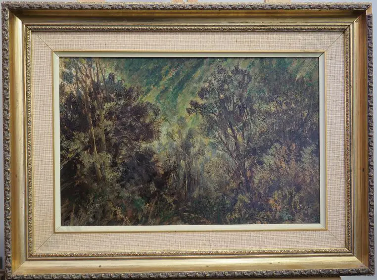 MOULTRAY, John Elder (1865-1922) attributed - NZ Bush Scene with Maori Figures Image 1++