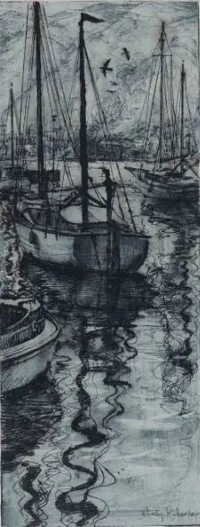 RICHARDSON, Harry Linley (1878-1947) - Boats in Harbour Image 1++