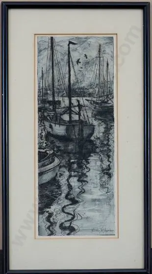 RICHARDSON, Harry Linley (1878-1947) - Boats in Harbour Image 1++