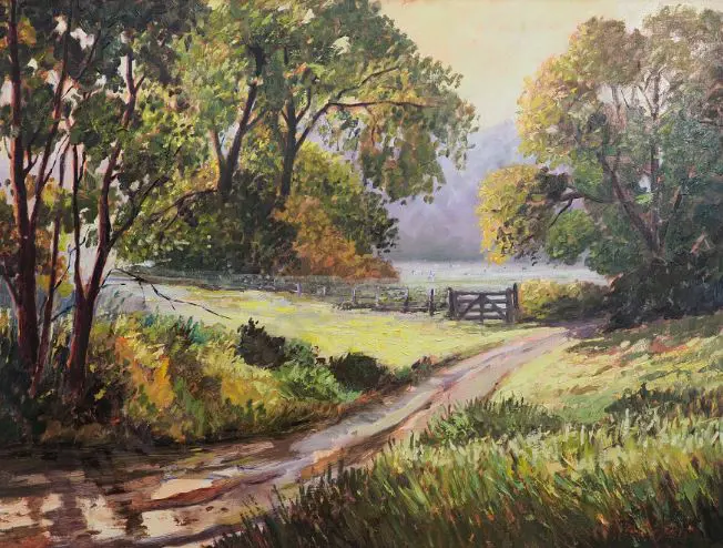 BRYAN, T.W. (20th Cent.) - Country Lane with Trees Image 1++