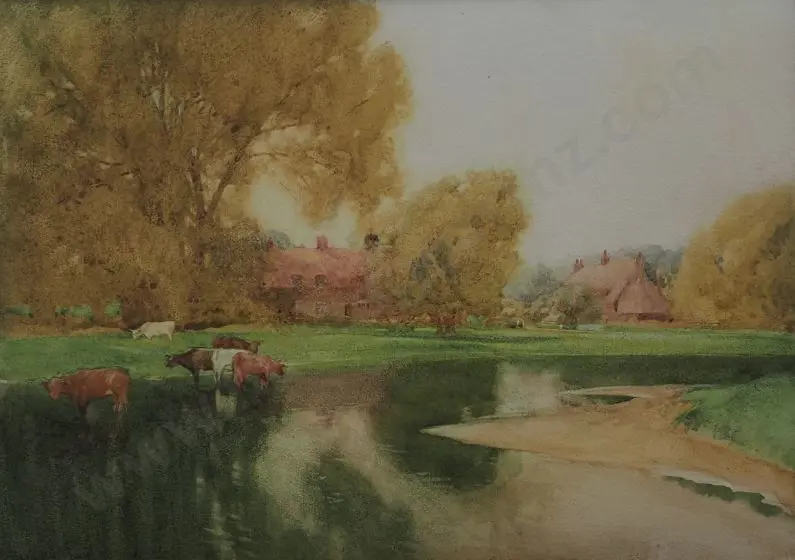 NORRIS, Hugh (1863-1942) - Cattle by the River Image 1++