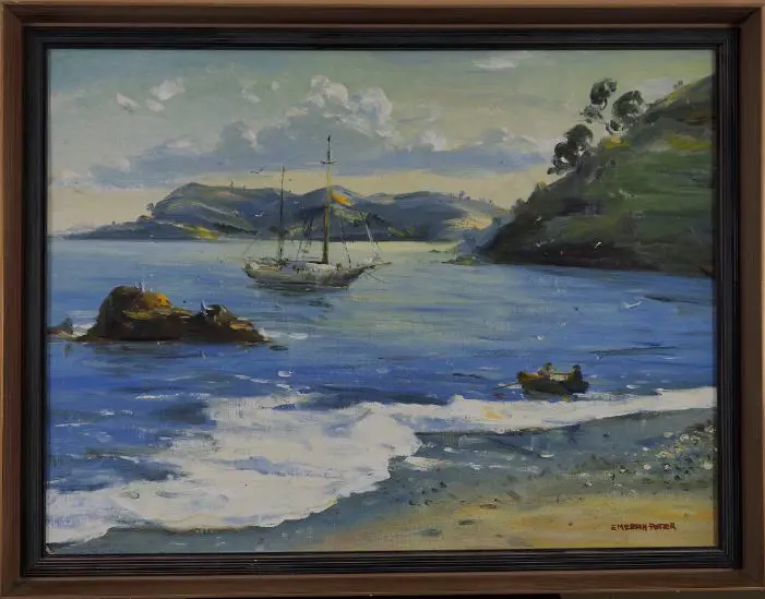 PORTER, Emerson (20th Cent.) - Yacht anchored in Bay Image 1++
