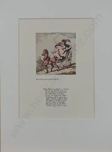 ROWLANDSON, Thomas (1756-1827) - Love in a Chaise - 1960s Reprint of 18th Century Erotic Drawing Image 1++