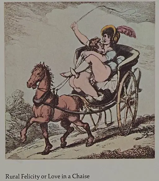 ROWLANDSON, Thomas (1756-1827) - Love in a Chaise - 1960s Reprint of 18th Century Erotic Drawing Image 1++