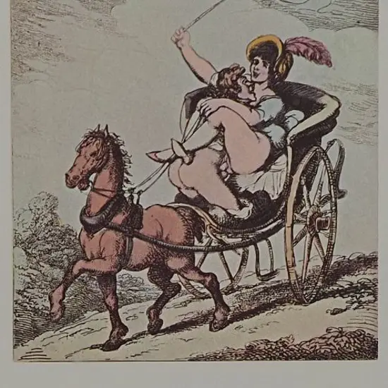ROWLANDSON, Thomas (1756-1827) - Love in a Chaise - 1960s Reprint of 18th Century Erotic Drawing