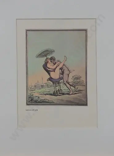 ROWLANDSON, Thomas (1756-1827) - Love on a Bicycle - 1960s Reprint of 18th Century Erotic Drawing Image 1++