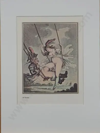 ROWLANDSON, Thomas (1756-1827) - The Swings - 1960s Reprint of 18th Century Erotic Drawing Image 1++