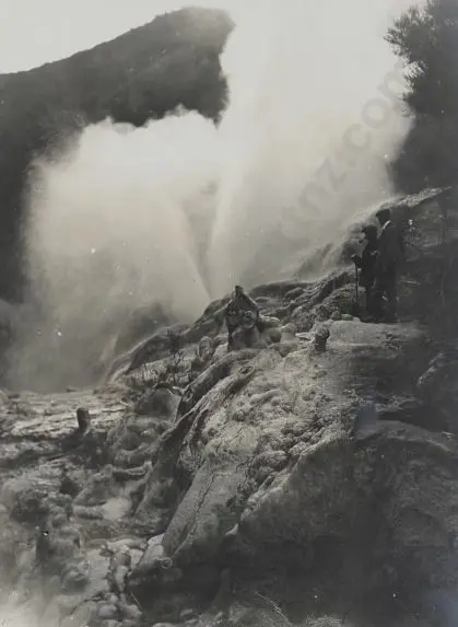 ROTORUA - (Late 19th Cent.) - Unknown Photographer - Geysers in Play - Late 19th Century Image 1++