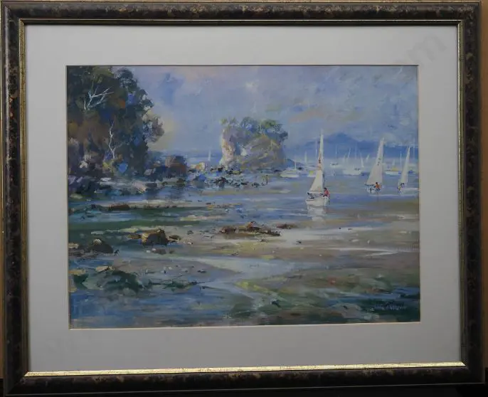 O’GORMAN, Lance (1940-) - Auckland Harbour with Yachts Image 1++