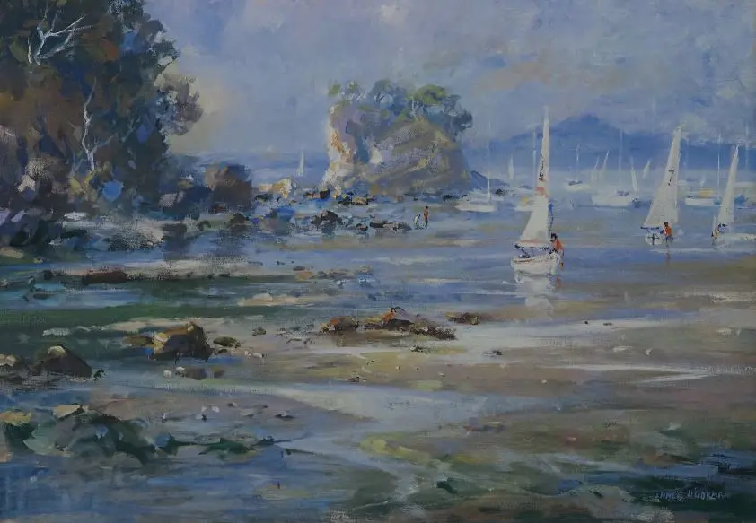 O’GORMAN, Lance (1940-) - Auckland Harbour with Yachts Image 1++