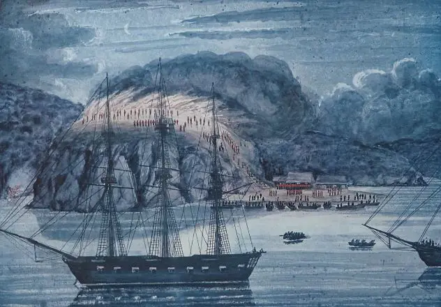 BRIDGE, Cyprian Bridge (1839-1934) -  Major  - HMS North Star at the Destruction of Pomare’s Pa (1845) Image 1++