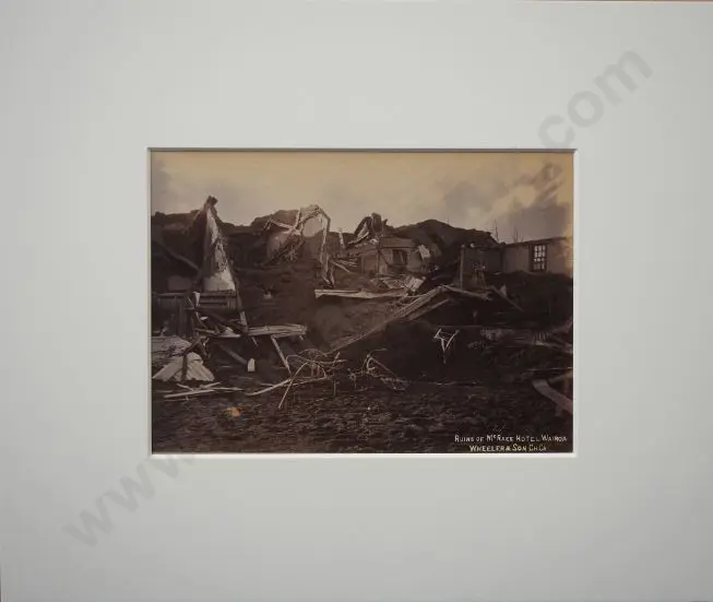 WHEELER & SON, Photographers - Tarawera Eruption -Ruins of McCrae's Hotel - Wairoa Image 1++