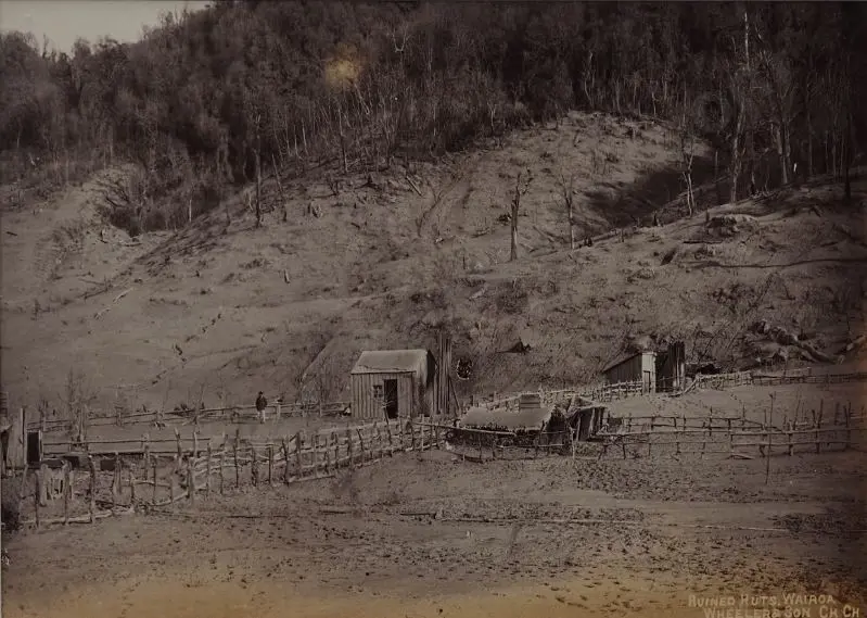 WHEELER & SON, Photographers - Tarawera Eruption - Ruined Huts, Wairoa Image 1++