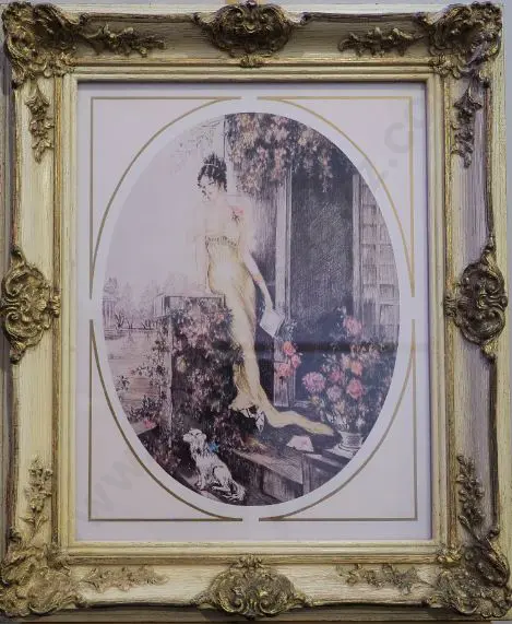 UNKNOWN Artist (A4) - English Lady in See Through Gown with Dog Image 1++