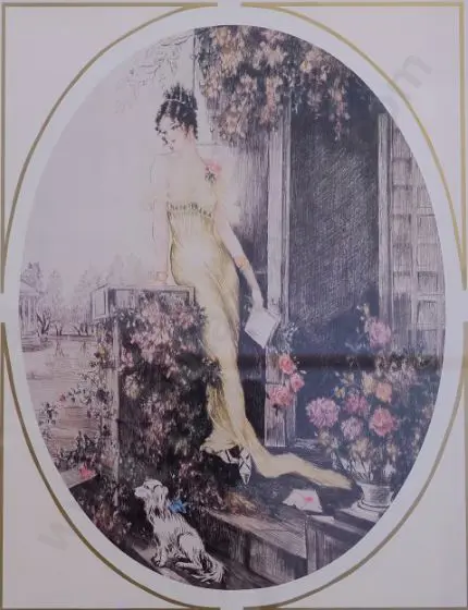 UNKNOWN Artist (A4) - English Lady in See Through Gown with Dog Image 1++