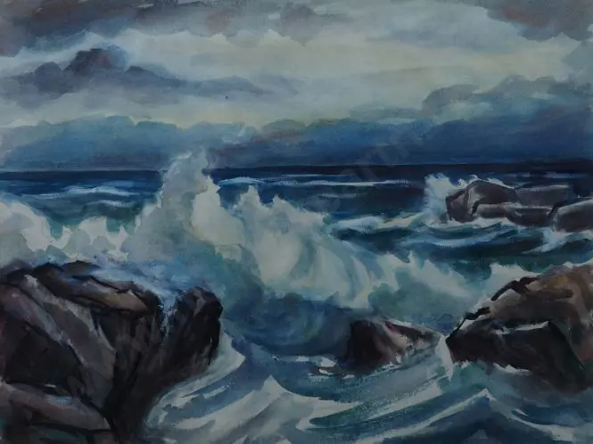 STEER, Roy Aston (1908-1982) - Waves on Rocks Image 1++