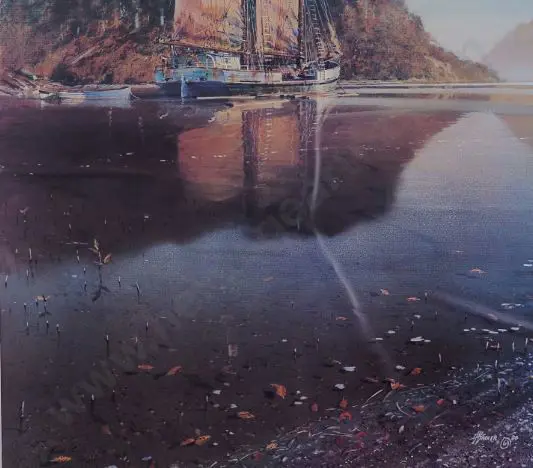 BARKER, David (1941-) - Boat in Bay - Moored Image 1++