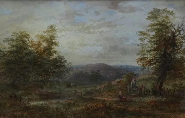 CARTER, E.F. (19th Cent.) - Country Scene with Children at Farm Gate Image 1++