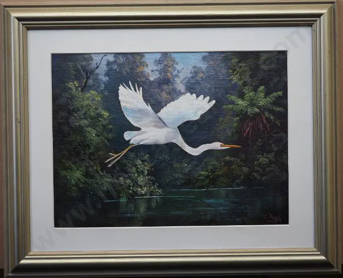 PAPPS, Ernest (1929-) - White Heron flying over River Image 1++