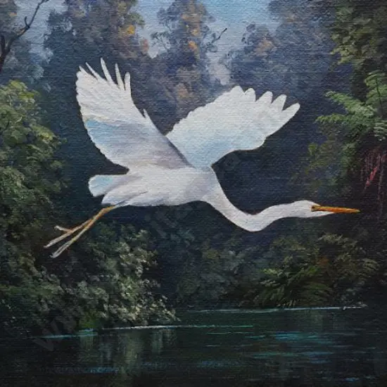 PAPPS, Ernest (1929-) - White Heron flying over River