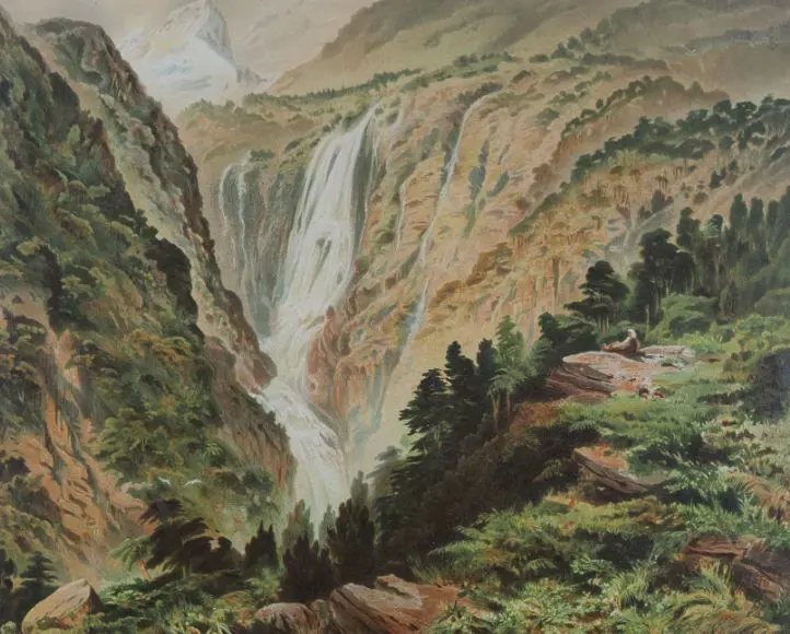 GULLY, John (1819-1888) - Waterfall in Thompson's Sound, West Coast Image 1++