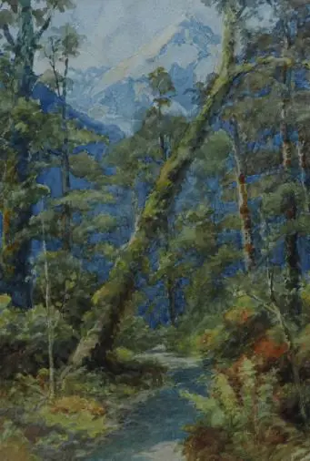 HOWARTH, Charles Henry (1856-1945) - Mountain Path with Trees and Mountains Image 1++