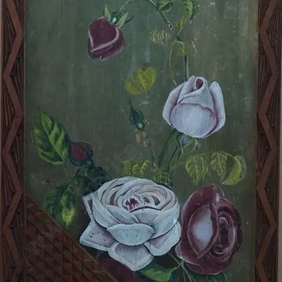 TIZARD, Frances (1850-1895) - Roses - painted on elaborately carved board