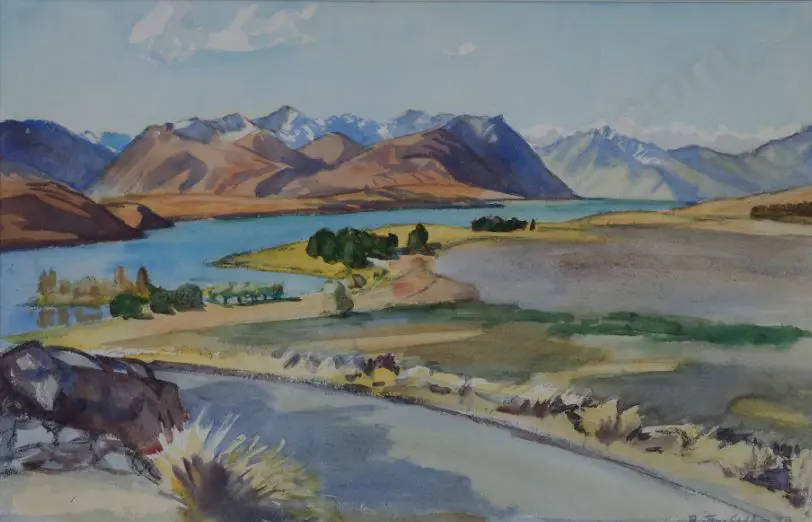 SEDDON, Beatrice (1889-1987) - Southern Alps with River Image 1++