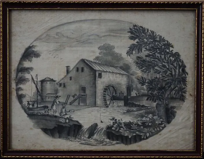 MASON, Katherine (18th Cent.) - Watermill with Fisherman Image 1++