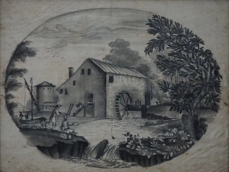 MASON, Katherine (18th Cent.) - Watermill with Fisherman Image 1++