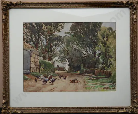 SYKES, John Gutteridge (1866-1941) - Farmyard Scene with Chickens Image 1++