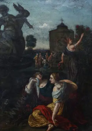UNKNOWN (17th Century 'Old Master') - Romantic Scene - Figures by Fountain Image 1++