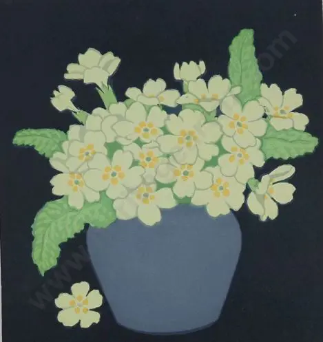 HALL-THORPE John (1874-1947) - Primroses in Blue Vase Image 1++