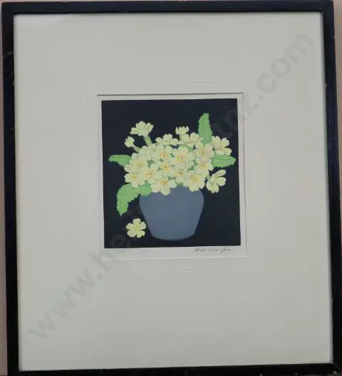HALL-THORPE John (1874-1947) - Primroses in Blue Vase Image 1++