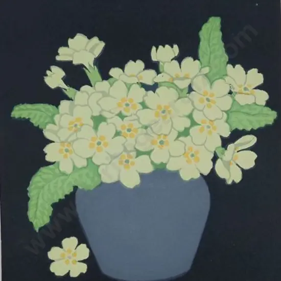 HALL-THORPE John (1874-1947) - Primroses in Blue Vase