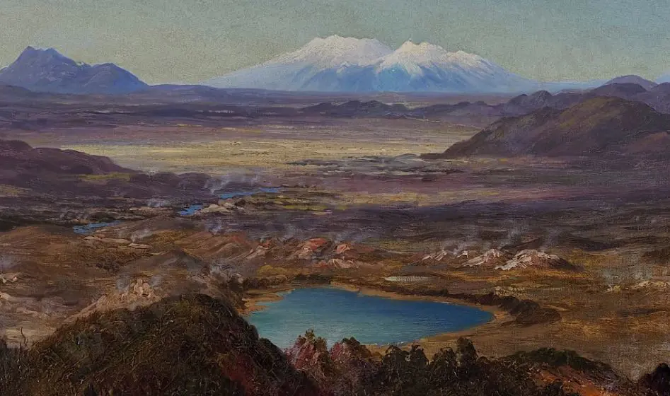 BLOMFIELD, Charles (1848-1926) - Mount Ruapehu & Emerald Lake from Rainbow Mountain 1887 Image 1++