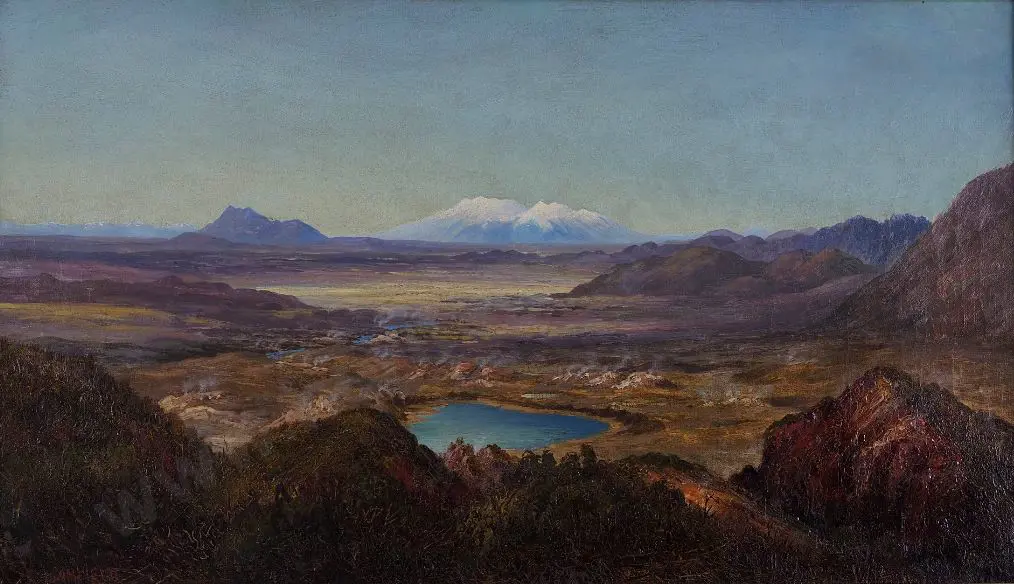 BLOMFIELD, Charles (1848-1926) - Mount Ruapehu & Emerald Lake from Rainbow Mountain 1887 Image 1++