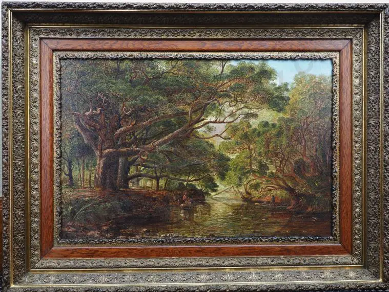 BLOMFIELD, Charles (1848-1926) - Under the Pohutukawa Trees, Anawhata Creek, Auckland 1880 Image 1++