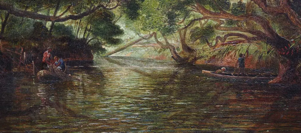 BLOMFIELD, Charles (1848-1926) - Under the Pohutukawa Trees, Anawhata Creek, Auckland 1880 Image 1++