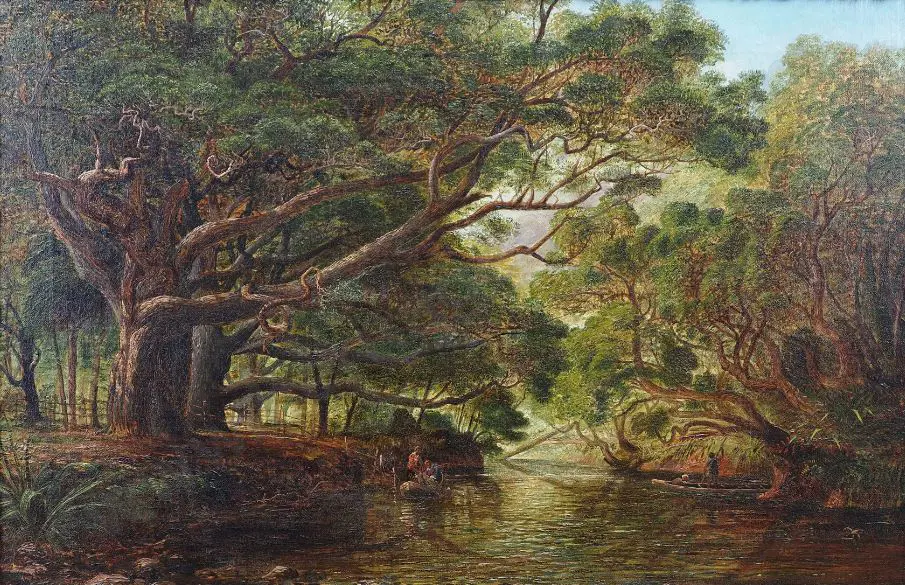 BLOMFIELD, Charles (1848-1926) - Under the Pohutukawa Trees, Anawhata Creek, Auckland 1880 Image 1++