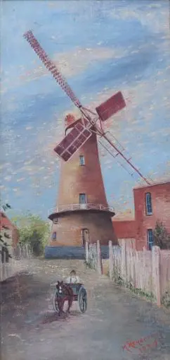 HENDERSON, M. (Early 20th Cent.) - Village Scene with Windmill Image 1++