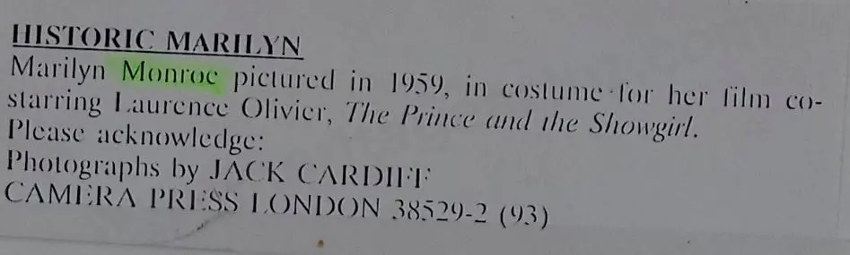 MONROE, Marilyn (1926-1962) - Press Photo by Jack Cardiff Image 1++