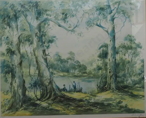 PROUT, Anthony A. (1946-) - Two Fisherman at Lake Image 1++