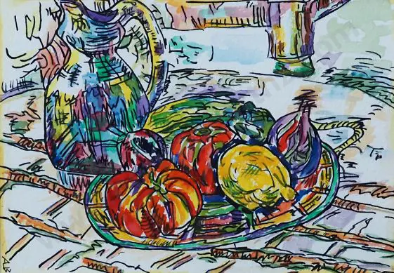 UNKNOWN Artist - Still Life - Jug and Fruit Image 1++