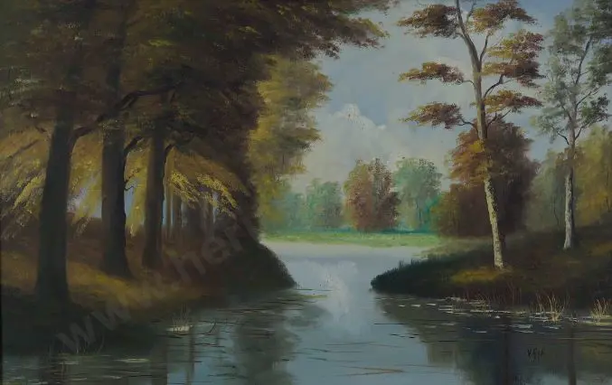 DYK. V. (20th Cent.) - River & Trees in Autumn Image 1++