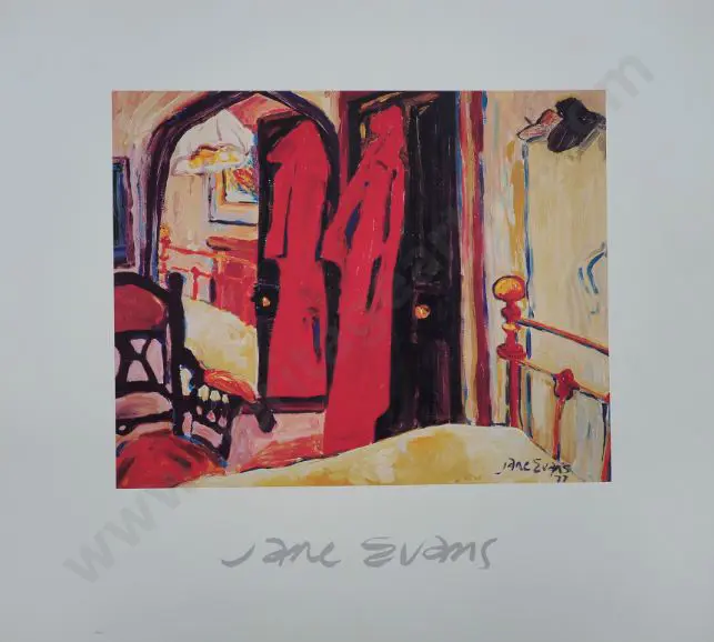 EVANS, Jane (1946-) - Home Interior with Red Coat on Door 1 Image 1++