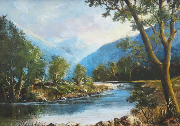 UNKNOWN Artist - River & Mountain with Trees Image 1++