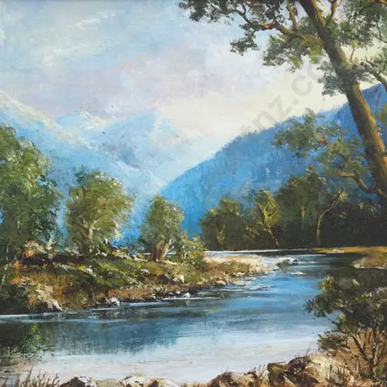 UNKNOWN Artist - River & Mountain with Trees